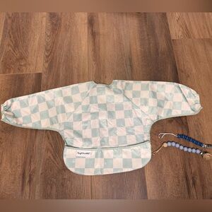 Baby Boy Bundle: Tiny Twinkle Checkered Longsleeve Bib &Bella Tunno Paci Clip